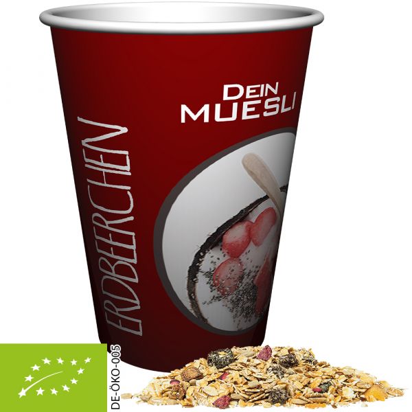 bio jahodové musli v reklamním kelímku