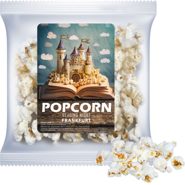sladký popcorn v reklamním sáčku
