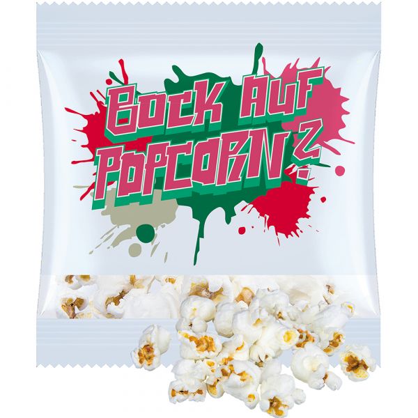 sladký popcorn v reklamním sáčku